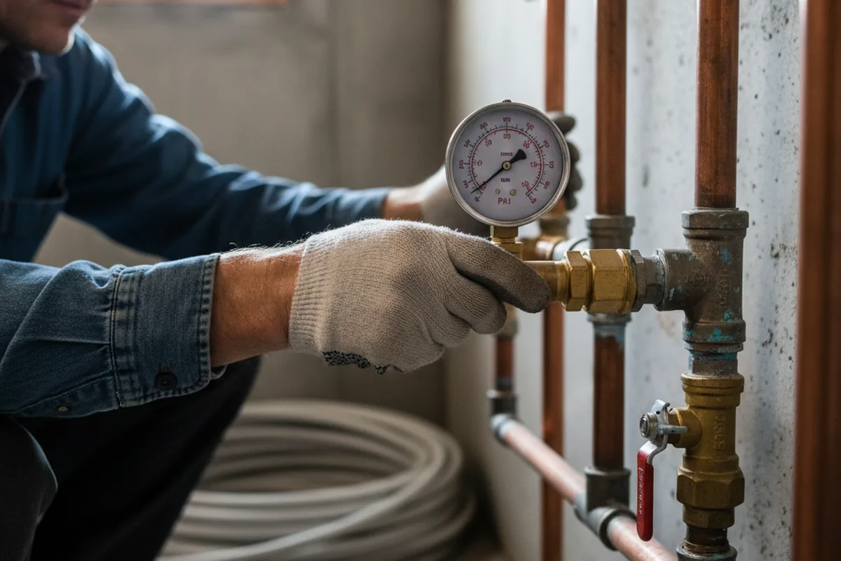 Pressure testing a repaired line during Water Line Repair in Coplay